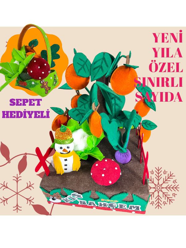 Yeni Yıla  Özel Kış Bahçem Eğitici Keçe Oyuncağı Yeni Yıl Figürlü Sepet Hediyeli